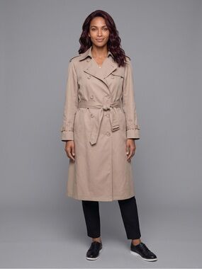 London Fog Women’s Classic Beige Trench Coat Timeless Double-Breasted Style